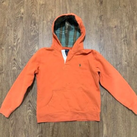 Large Boys Orange and Plaid Pullover - Picture 1 of 4